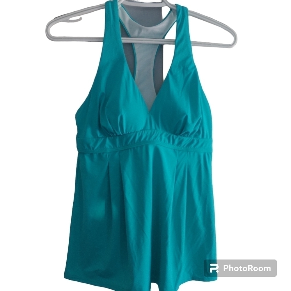 Land's End Sporty Racer back Straps Capri Aqua Tankini Swim Top 4